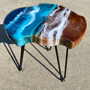 Teak & Resin Ocean Art Side Table 18