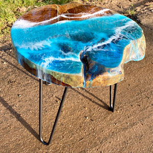 Teak & Resin Ocean Art Side Table 7