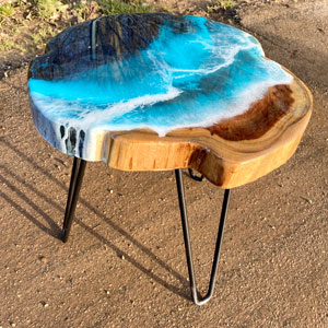Teak & Resin Ocean Art Side Table 10