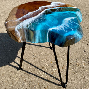 Teak & Resin Ocean Art Side Table 11