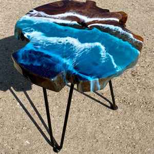 Teak & Resin Ocean Art Side Table 12