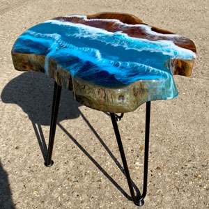 Teak & Resin Ocean Art Side Table 13