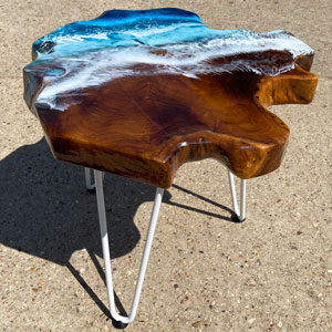 Teak & Resin Ocean Art Side Table 14