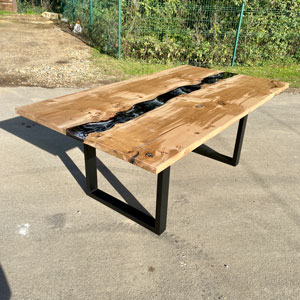 Character Oak River Dining Table Black & Grey Waves