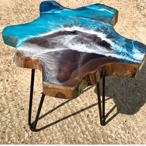 Teak & Resin Ocean Art Side Table
