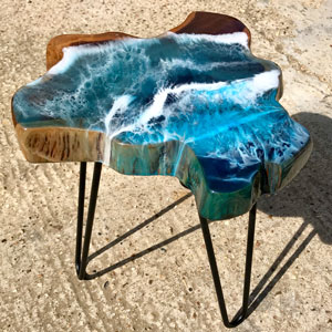 Teak & Resin Ocean Art Side Table 8