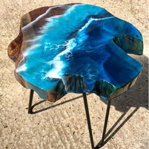 Teak & Resin Ocean Art Side Table 6