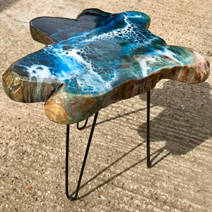 Teak & Resin Ocean Art Side Table 9