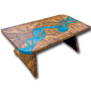 Burr Walnut & Blue Resin River Coffee Table (SOLD)