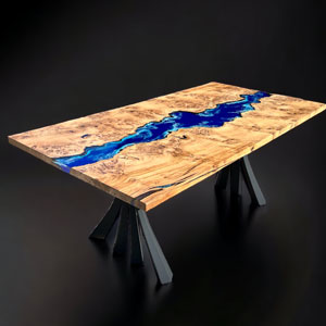 Burr Oak & Deep Sea Dining Table
