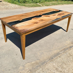 Elm River Dining Table with Sliding Puzzle Tray