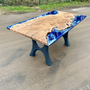Single Slab Burred Oak River Dining Table Deep Sea
