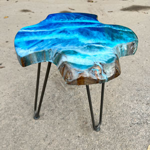Teak & Resin Ocean Art Side Table 34