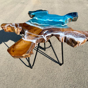 Teak & Resin Ocean Art Coffee Table 4