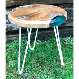 Teak Circular Resin River Side Table