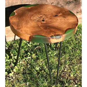 Teak Circular Resin River Side Table Green 1