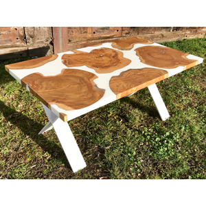Teak Discs & White Resin Coffee Table