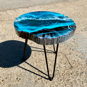 Teak & Resin Ocean Art Side Table 1121