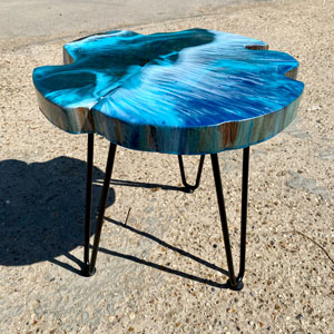 Teak & Resin Ocean Art Side Table 29