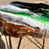 Teak & Resin Ocean Art Side Table Green 2 Thumbnail