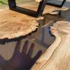 Burred Oak River Desk Smokey Grey Resin & Riser Thumbnail