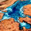 River Coffee Table in Elm Deep Sea Art Chevron Legs Thumbnail