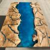 Burred Oak Lightning & Reef Blue Dining Table Thumbnail