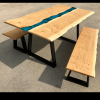 Oak & Blue Resin River Dining Table & Bench Set Thumbnail