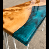 Olive Wood & Blue Resin River Console Table Thumbnail