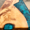 Olive Wood & Blue Resin River Console Table Thumbnail