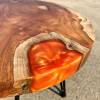 Teak Circular Resin River Side Table Orange Thumbnail