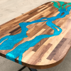 Walnut & Blue/Green Resin River Dining Table Thumbnail