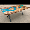 Walnut & Blue/Green Resin River Dining Table Thumbnail