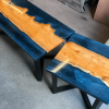 Yew Wood & Dark Blue Resin River Coffee Table SOLD Thumbnail