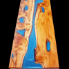 Live Edge Yew Wood & Blue Resin River Coffee Table Thumbnail