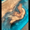 Live Edge Yew Wood & Blue Resin River Console Table SOLD Thumbnail
