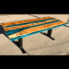 Yew Wood & Reef Blue Resin River Dining Table (SOLD) Thumbnail