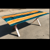 Double Yew Slab & Reef Blue Resin River Dining Table  (SOLD) Thumbnail