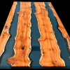 Yew Wood & Clear Blue Resin River Dining Table (SOLD) Thumbnail