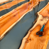 Yew Wood & Clear Blue Resin River Dining Table (SOLD) Thumbnail