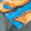 Live Edge Yew Wood & Blue Resin River Console Table Thumbnail