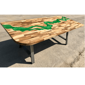 Walnut & Green Resin River Dining Table (SOLD)