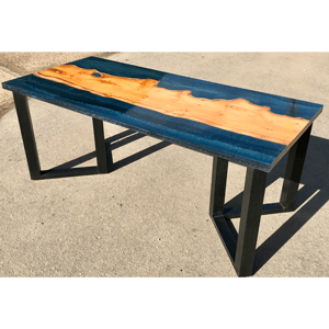 Yew Wood & Dark Blue Resin River Coffee Table SOLD