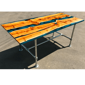Yew Wood &  Blue Reef Resin River Dining Table