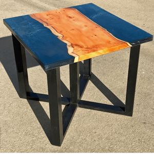 Yew Wood & Dark Blue Resin River Side Table (SOLD) 