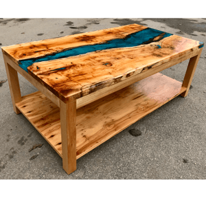 Yew Resin River Coffee Table with Shelf (SOLD)